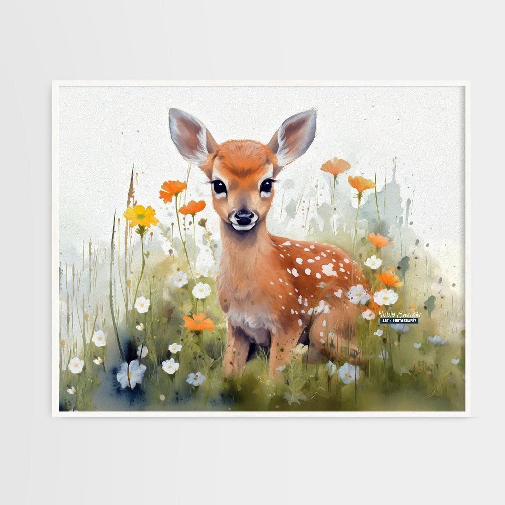 16x20 Cute Fawn Deer Watercolor Oil Painting Poster Wall‎ Art 16x20 Poster - Picture 2 of 7